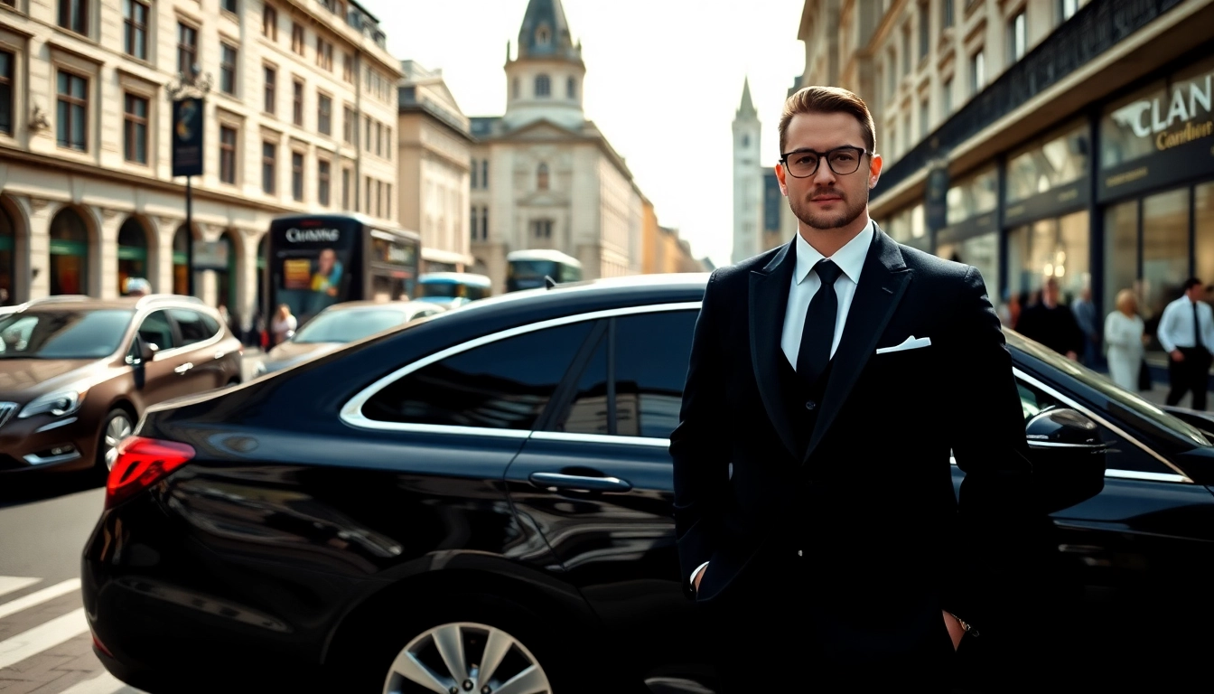 Elegant luxury chauffeur providing premium london chauffeur service with a sleek black car in London.