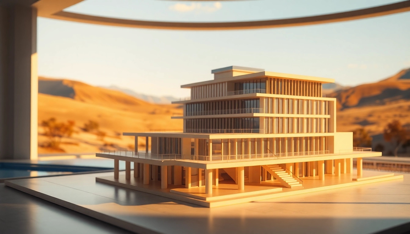 3d visualisierung von einem architektonischen Modell in einer modernen Umgebung.