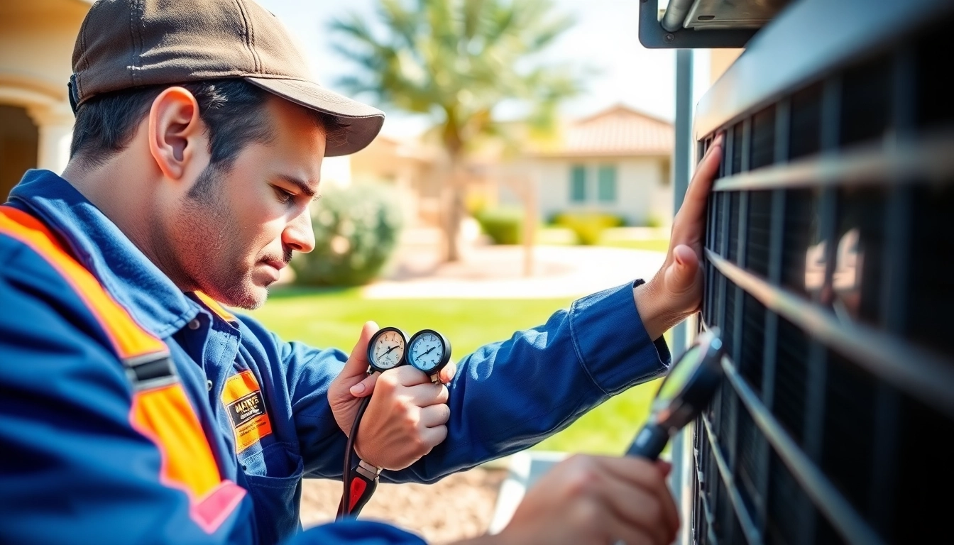 Expert technician performing ac repair mesa az in residential setting with tools and AC unit.