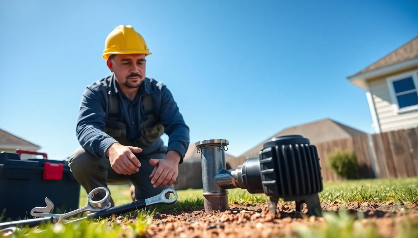 Technician engaged in a well pump replacement process outdoors, illustrating hands-on repair work.