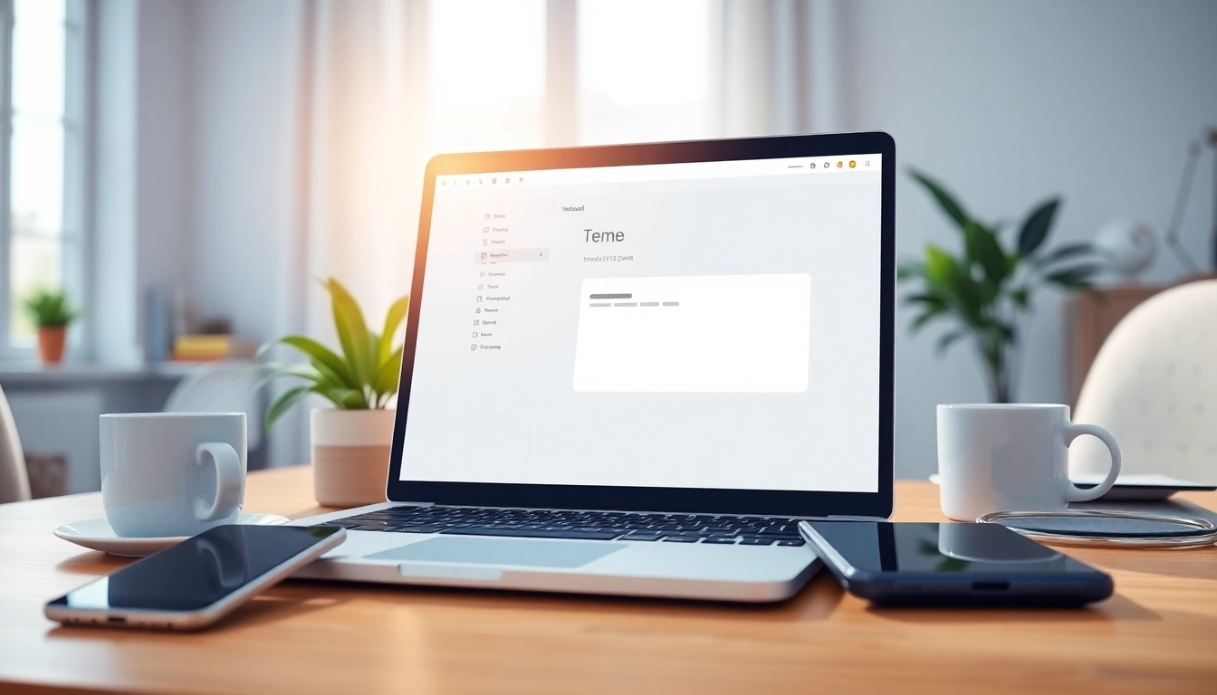 Utilize a temp email service on a modern laptop in a bright office setting.